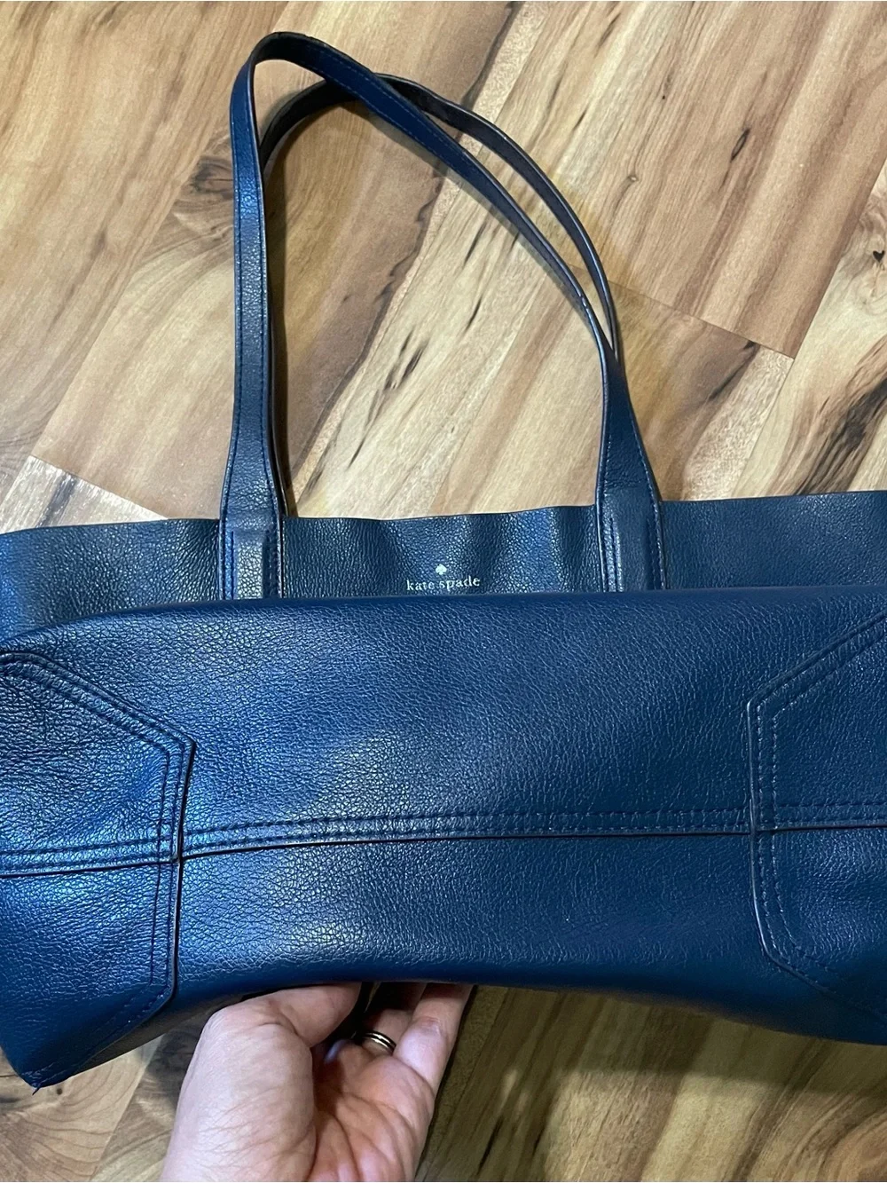 Kate Spade New York Reversible Metallic Pink / Navy Leather Tote Bag Large